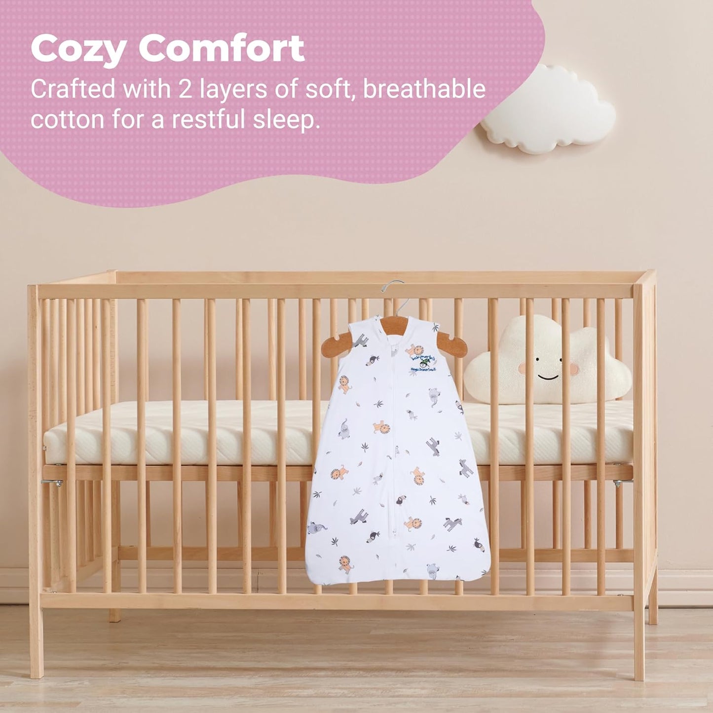 Magic Sleepsuit Baby Merlin's Cotton Baby Swaddle Transition Product - Soft and Cozy Design, Double Zipper for Easy Diaper Changes, Promotes Safe Sleep, 3-6 Months - Pink - Small 12-18lbs