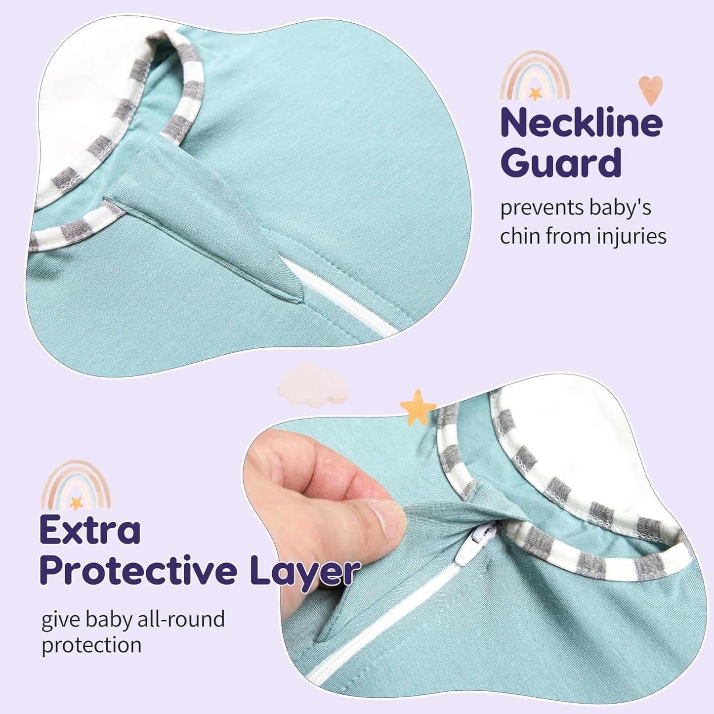 PuppyPaws Baby Sleep Sack 2-Pack Set, Transitional Swaddle, Sleep Sack 6-9 Months, Wearable Blanket Baby with 2-Way Zipper Summer, 95% Rayon derived from Bamboo, 5% Spandex