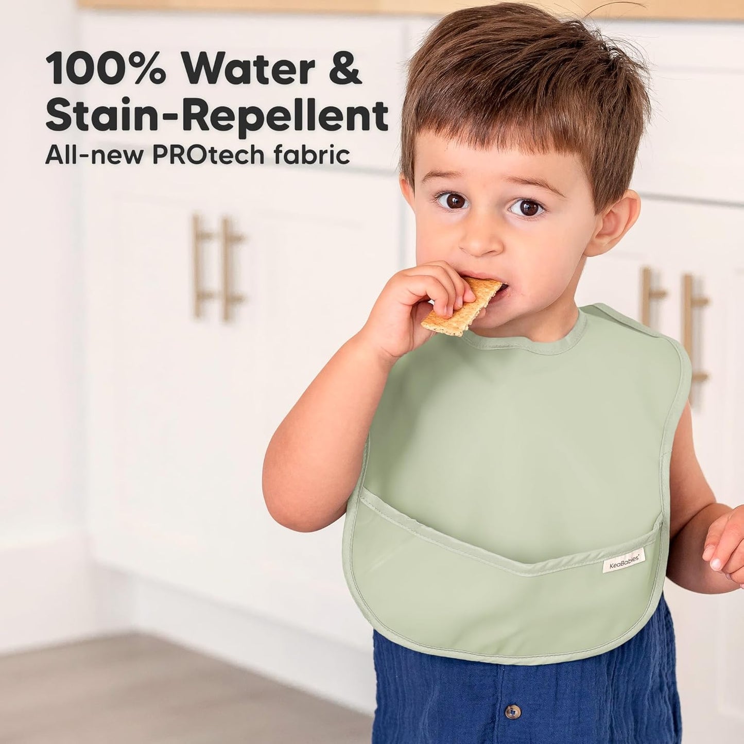 3-Pack Waterproof Baby Bibs for Eating - Lightweight Toddler Feeding Bibs with Large Food Catcher, Mess Proof, Food-Grade Baby Eating Essentials, Easy to Put On & Clean (Jade)