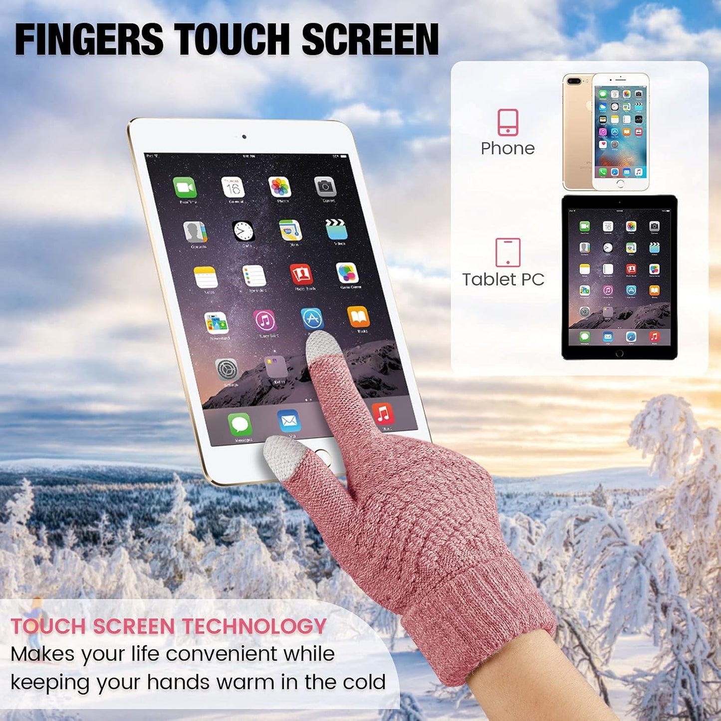Geyoga 2 Pairs Women's Winter Touch Screen Gloves Soft Warm Fleece Lined Knit Elastic Cuff Winter Texting Gloves