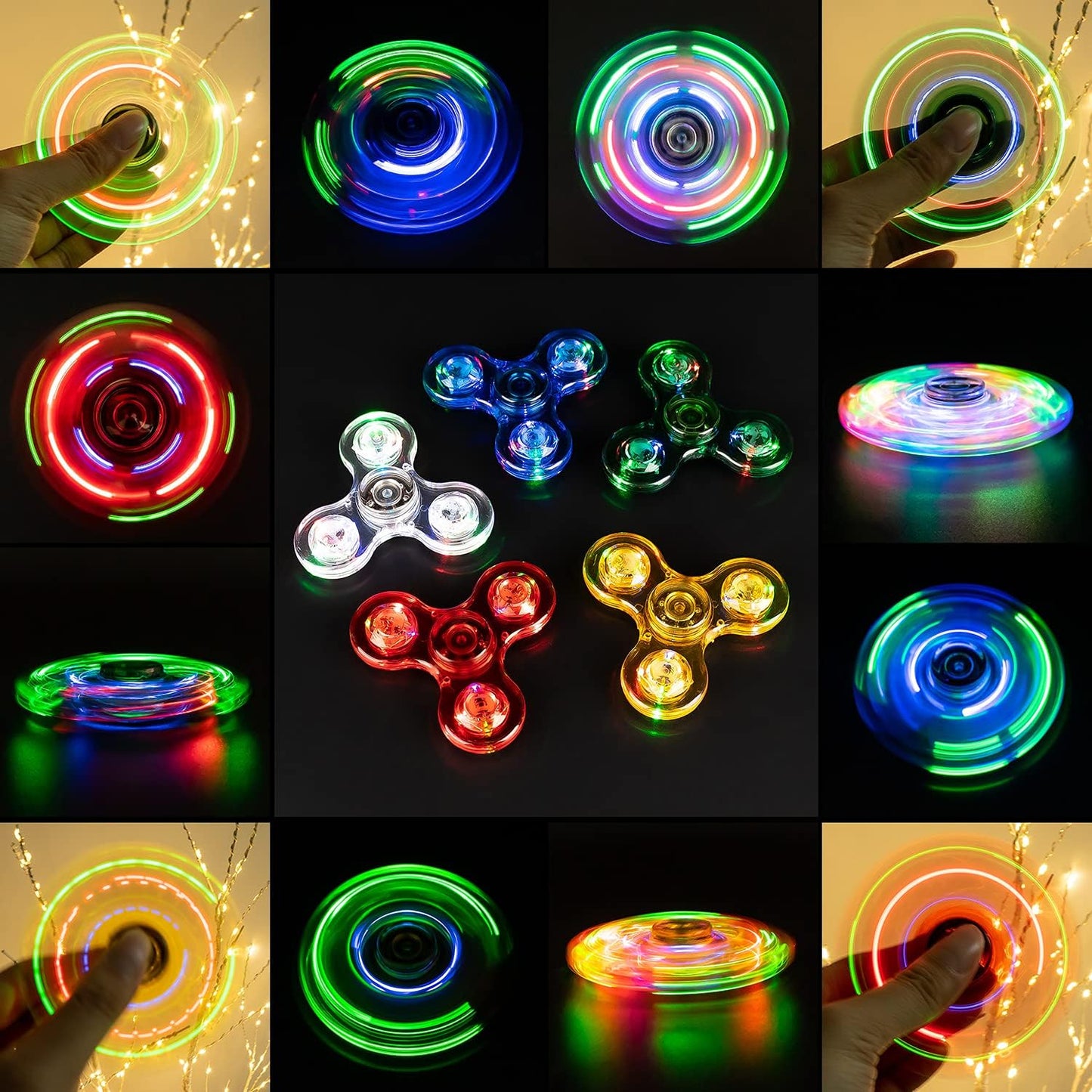 FIGROL 2 Pack Fidget Spinners｜LED Light Up Crystal Fidget Spinners for Children｜Glow in The dark Goodie Bag Stuffers Classroom Prizes Return Gifts