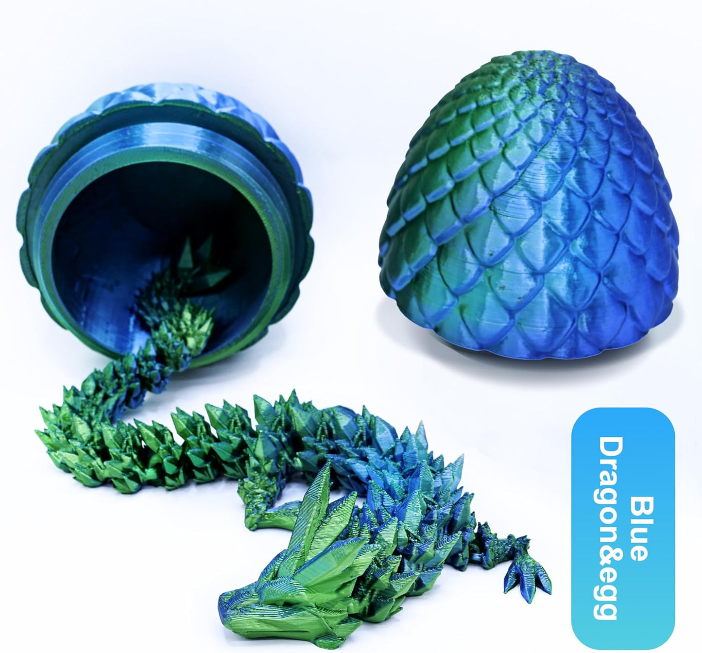 3D Printed Dragon,Dragon Eggs with Dragon Inside,Articulated Crystal Dragon Toys for Kids Home Decor, Executive Dragon Fidget Desk Toys (Lser Green)