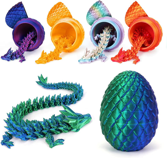 3D Printed Dragon Egg,Dragon Eggs with Dragon Inside,Crystal Dragon Fidget Toys,Full Articulated Dragon Dragon in Egg,Adults Fidget Toys for Autism ADHD (Laser Green-12inch)