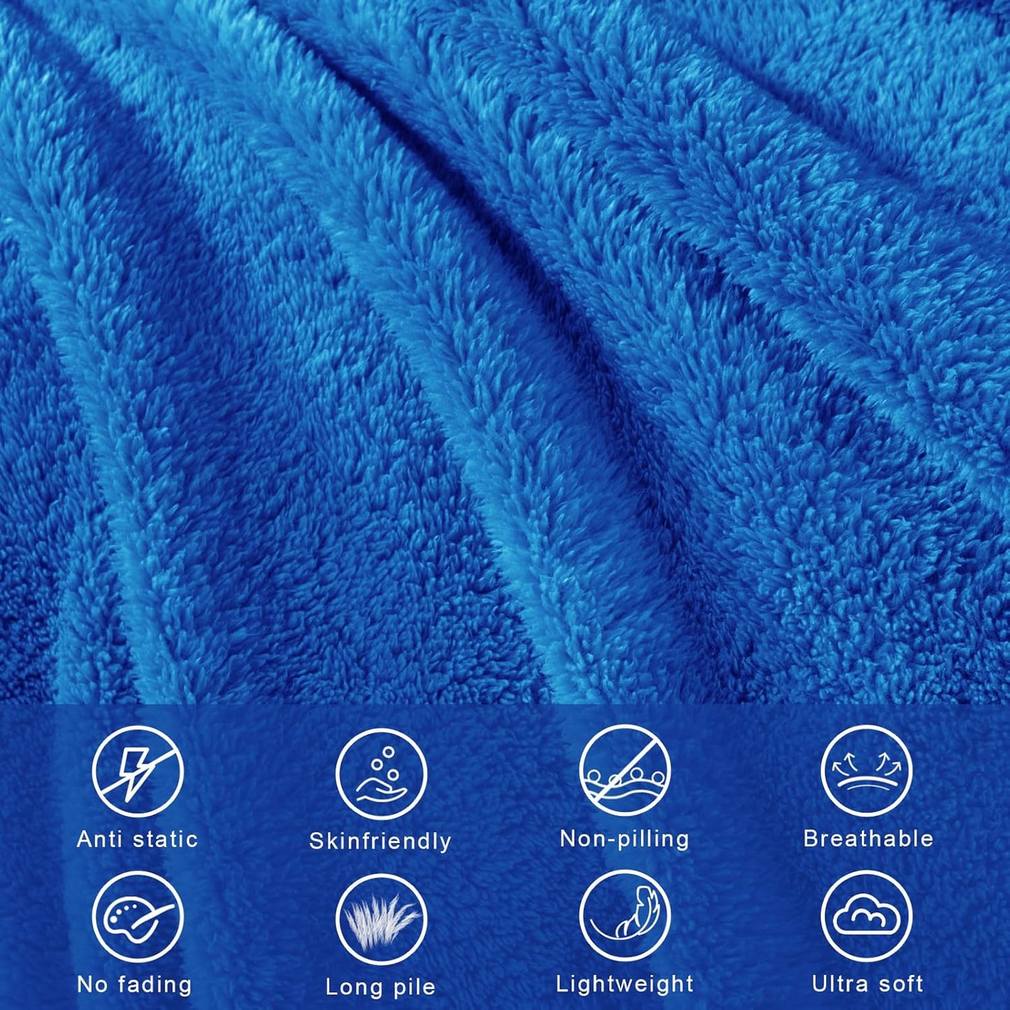 Exclusivo Mezcla Twin Size Flannel Fleece Blanket, Super Soft Velvet Plush Bed Blanket, Fuzzy Cozy and Warm for All Seasons, 60x80 Inches, Cobalt Blue