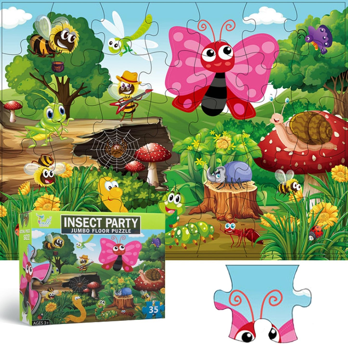 Jumbo Floor Puzzle for Kids, Large Jigsaw Puzzles 35 Piece for Kids Ages 3-5,Preschool Learning & Education Toys, Gifts for 4-8 Year Old Boys and Girls (Insect)