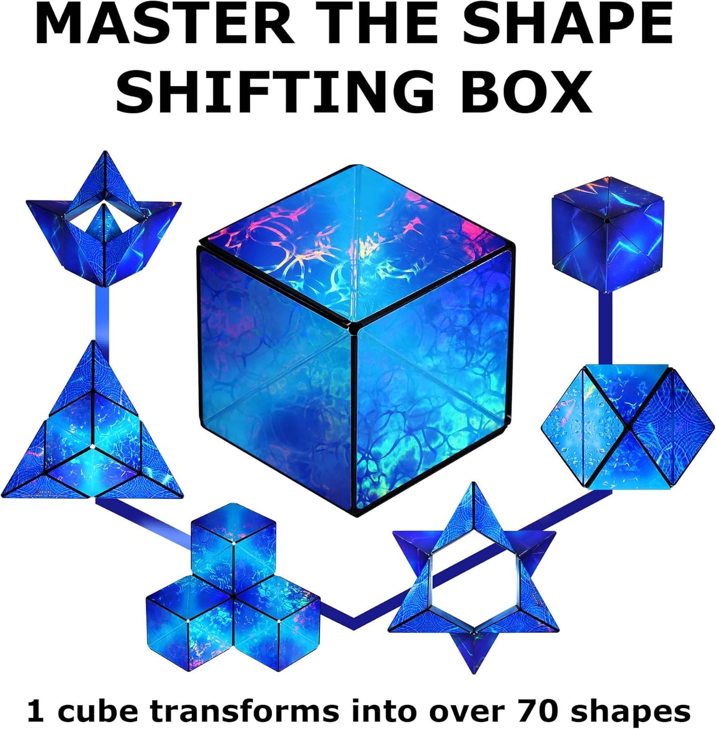 SHASHIBO Shape Shifting Box - Award-Winning, Patented Fidget Cube w/ 36 Rare Earth Magnets - Transforms Into Over 70 Shapes, Download Fun in Motion Toys Mobile App (Holographic - Vapor)