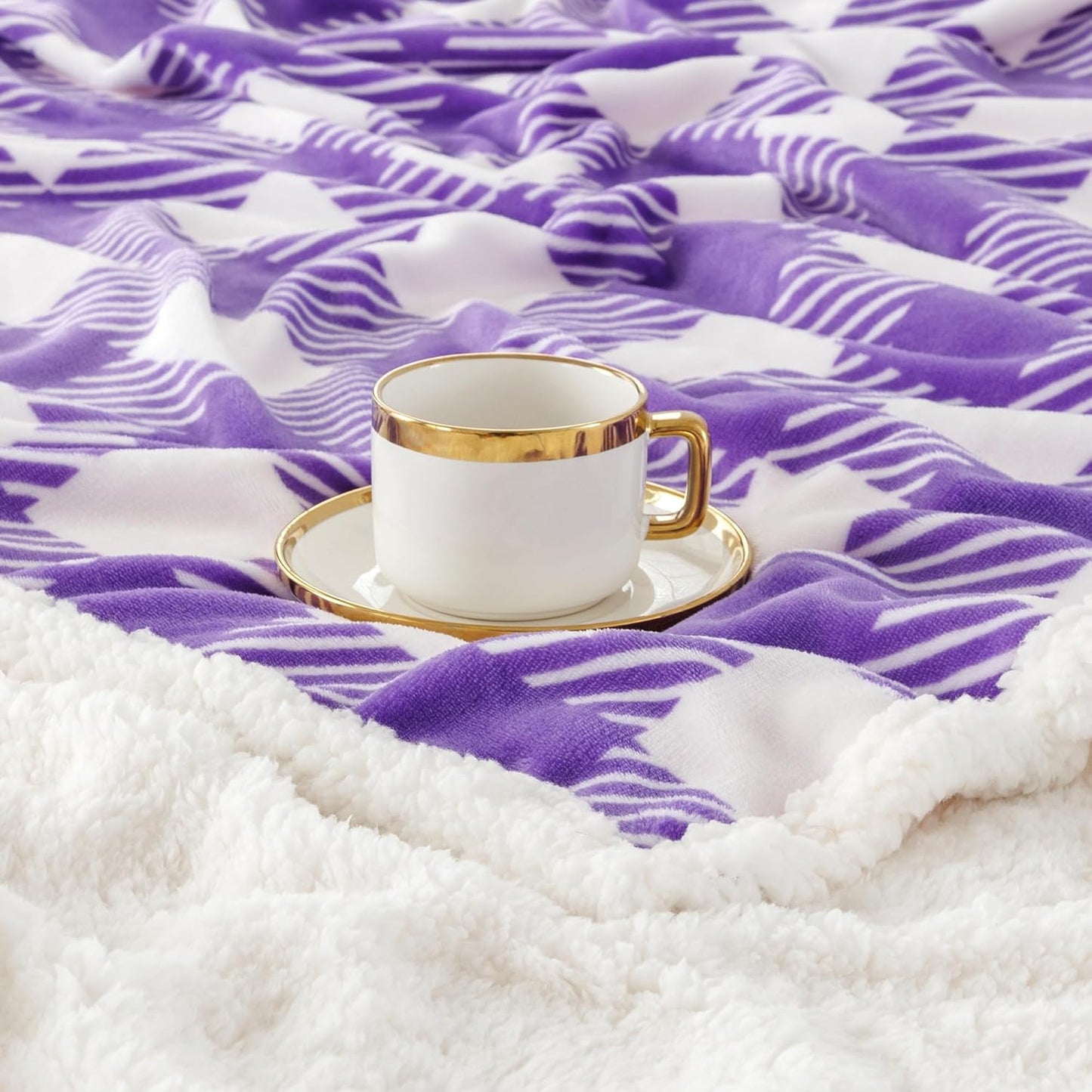 Touchat Sherpa Plaid Twin Blanket 60" X 70", Fuzzy Fluffy Soft Cozy Throw Blanket, Twin Size Plush Fleece Flannel Plush Microfiber Blanket for Couch Bed Sofa (PurpleWhite)