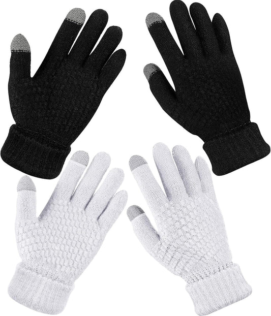 Geyoga 2 Pairs Women's Winter Touch Screen Gloves Soft Warm Fleece Lined Knit Elastic Cuff Winter Texting Gloves