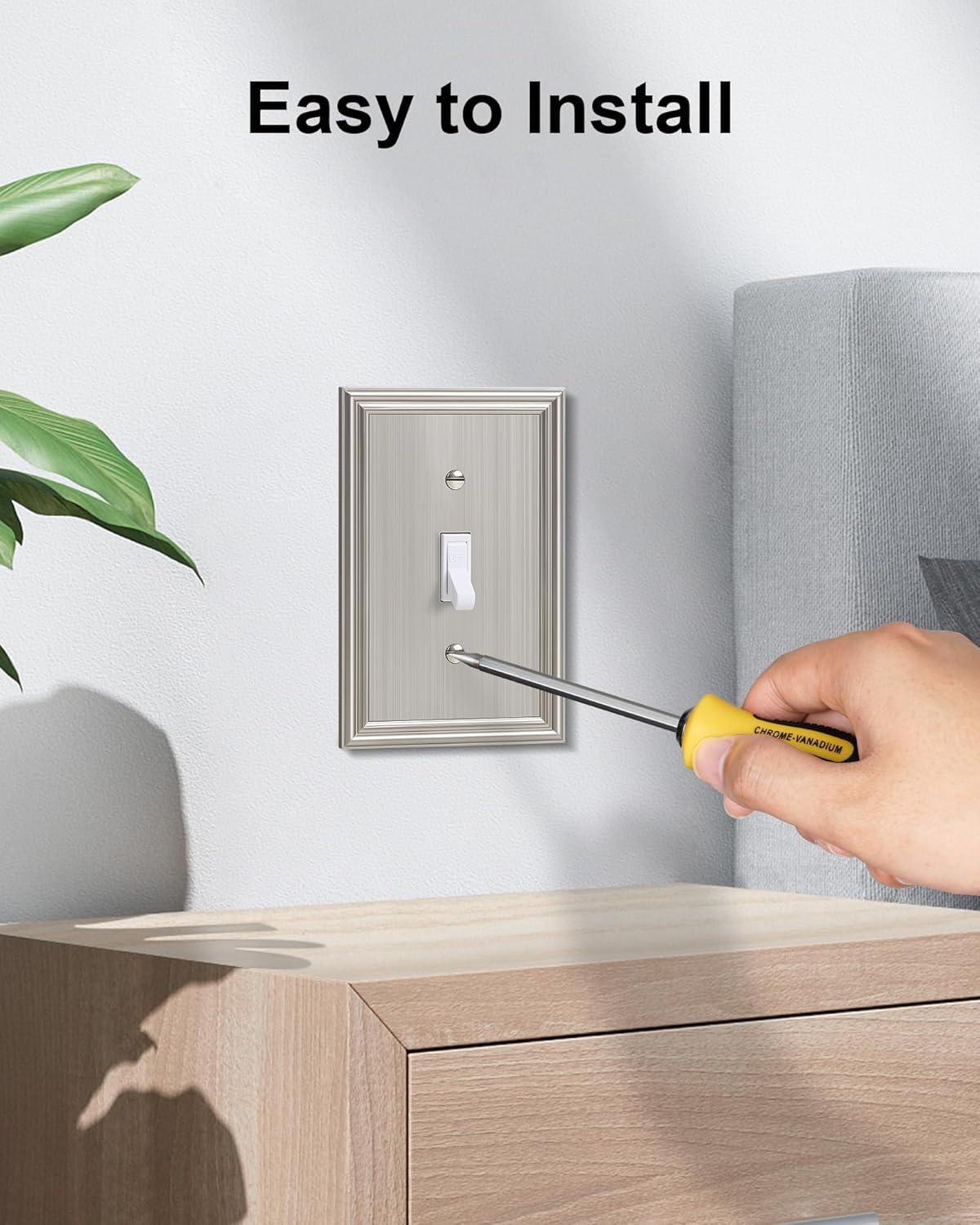 4-Pack Single Toggle Light Switch Cover Plate, Durable Solid Zinc Alloy Decorative Switch Plate Covers, Brushed Nickel 1 Gang Wall Plate, Corrosion Resistant