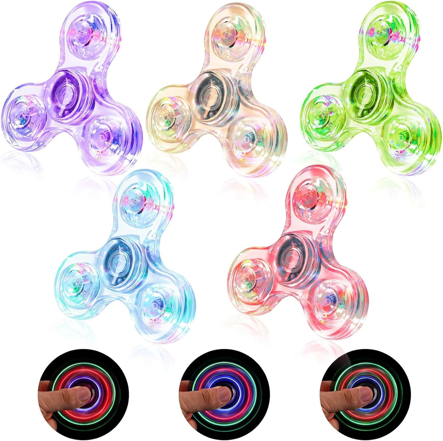 SCIONE 5 Pack Fidget Spinners, LED Light Up Fidget Spinner, Party Favor Goodie Bag Stuffers Glow in The Dark Sensory Toys, Stress Reduction and Anxiety Relief Hand Spinner for Kids