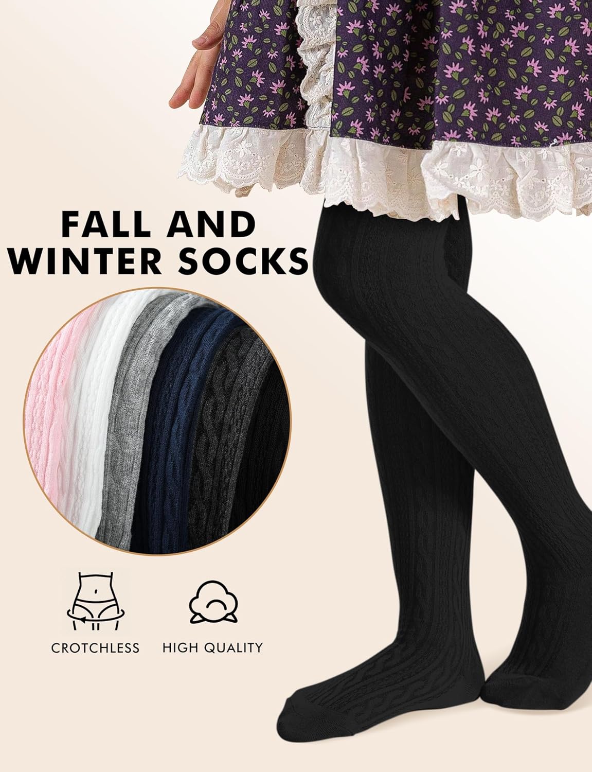 Baby Girls Tights Cable Knit Toddler Leggings Winter Solid Cotton Tights School Stockings 2 Pack 2T-12 Years