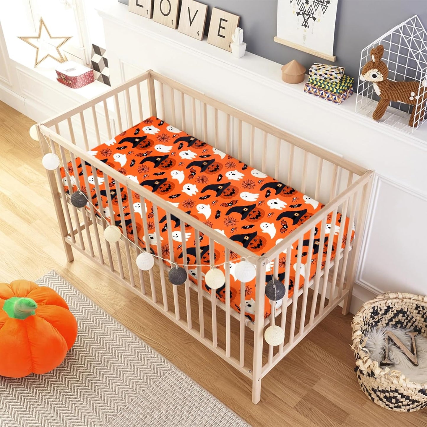 UOMNY Halloween Pumpkin Crib Sheet for Boys Girls Halloween Fitted Crib Sheets for Standard Crib 52 X 28 Inch Toddler Crib Mattresses Sheet