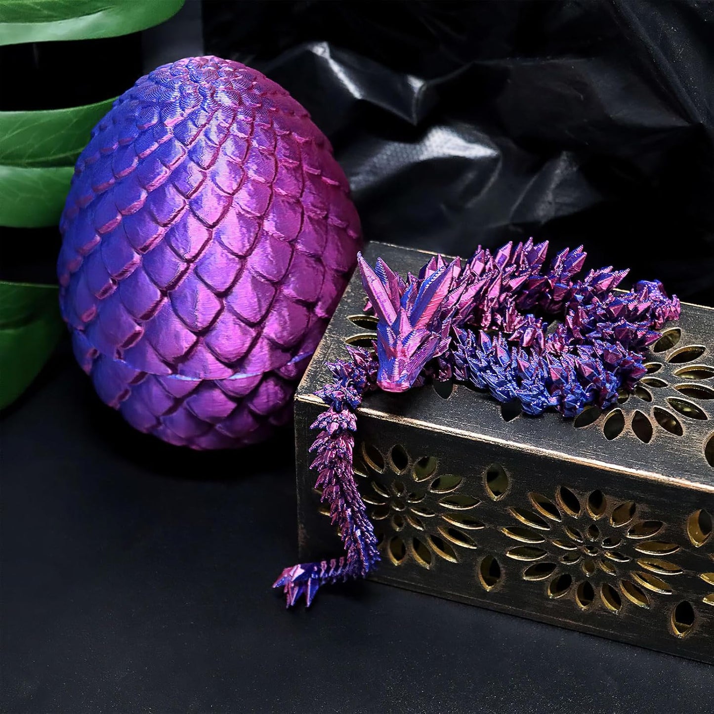 Easter Eggs 3D Printed Dragon in Egg, Full Articulated Dragon Crystal Dragon with Dragon Egg, Flexible Crystal Dragon Fidget Toys for Adults Easter Basket Stuffers Kids Party Favors (12",Laser Purple)