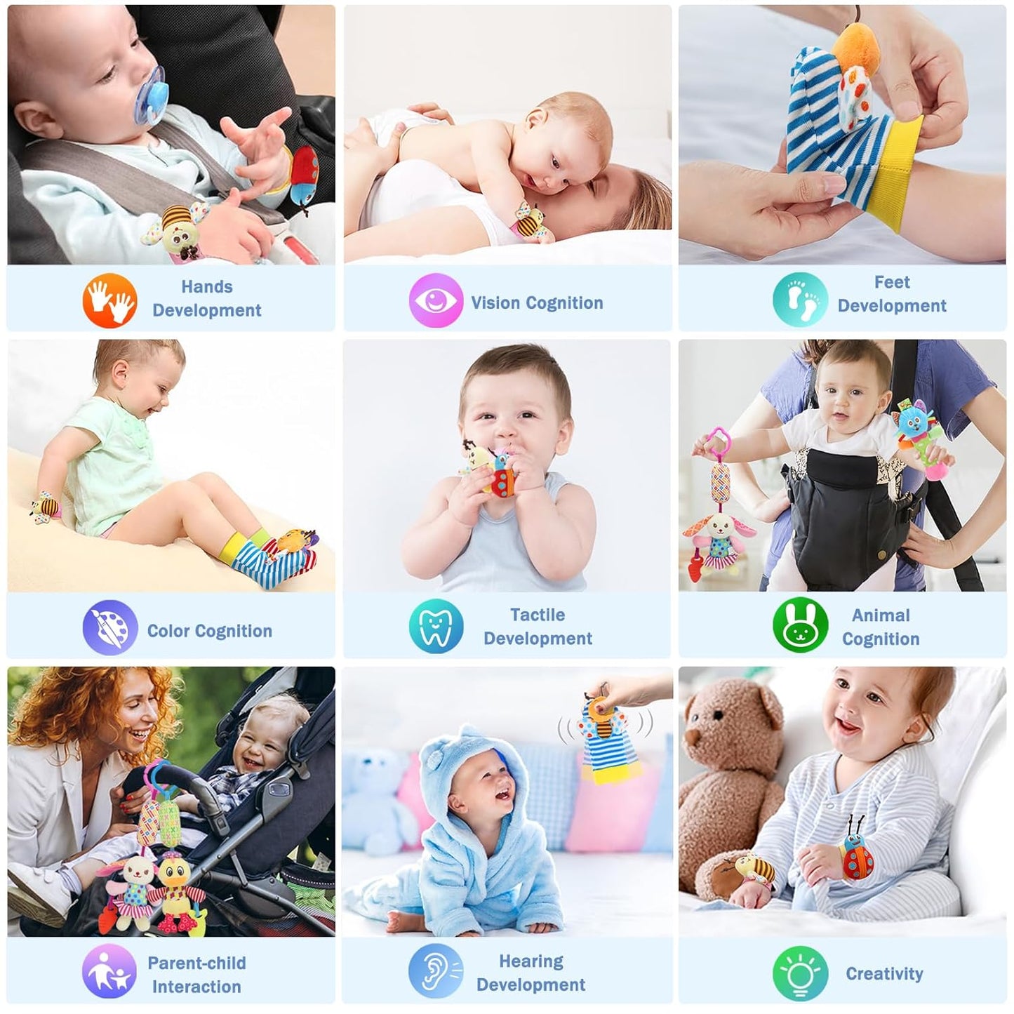 Baby Rattles & Socks - Wrist & Ankle Rattle Toys, Hanging Rattle, Activity Gift for Infants (12 B)