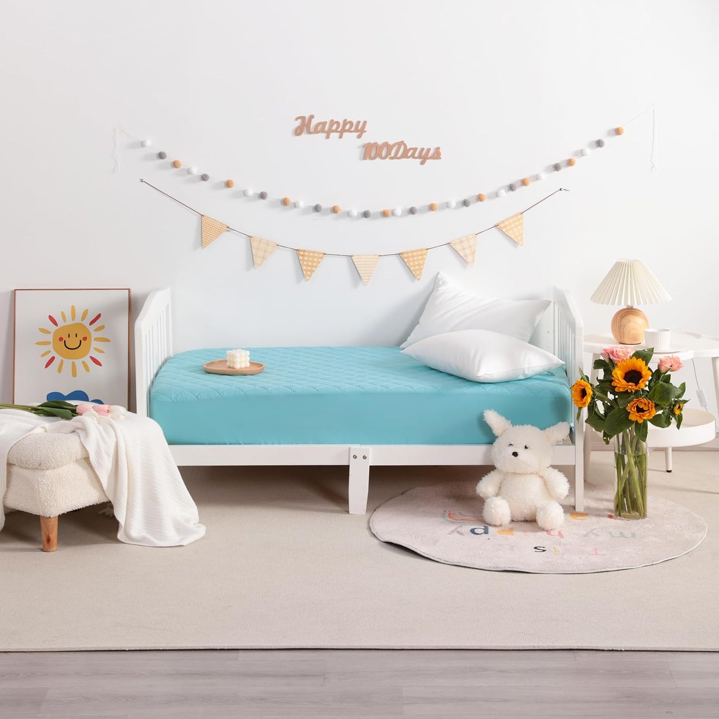 NTBAY 2 Pack Waterproof Mini Crib Mattress Protector, Quilted 24"x38" Fitted Mattress Cover - Machine Washable - Soft and Breathable Baby Mattress Pad Sheet for Mini Crib and Baby Playards, Aqua