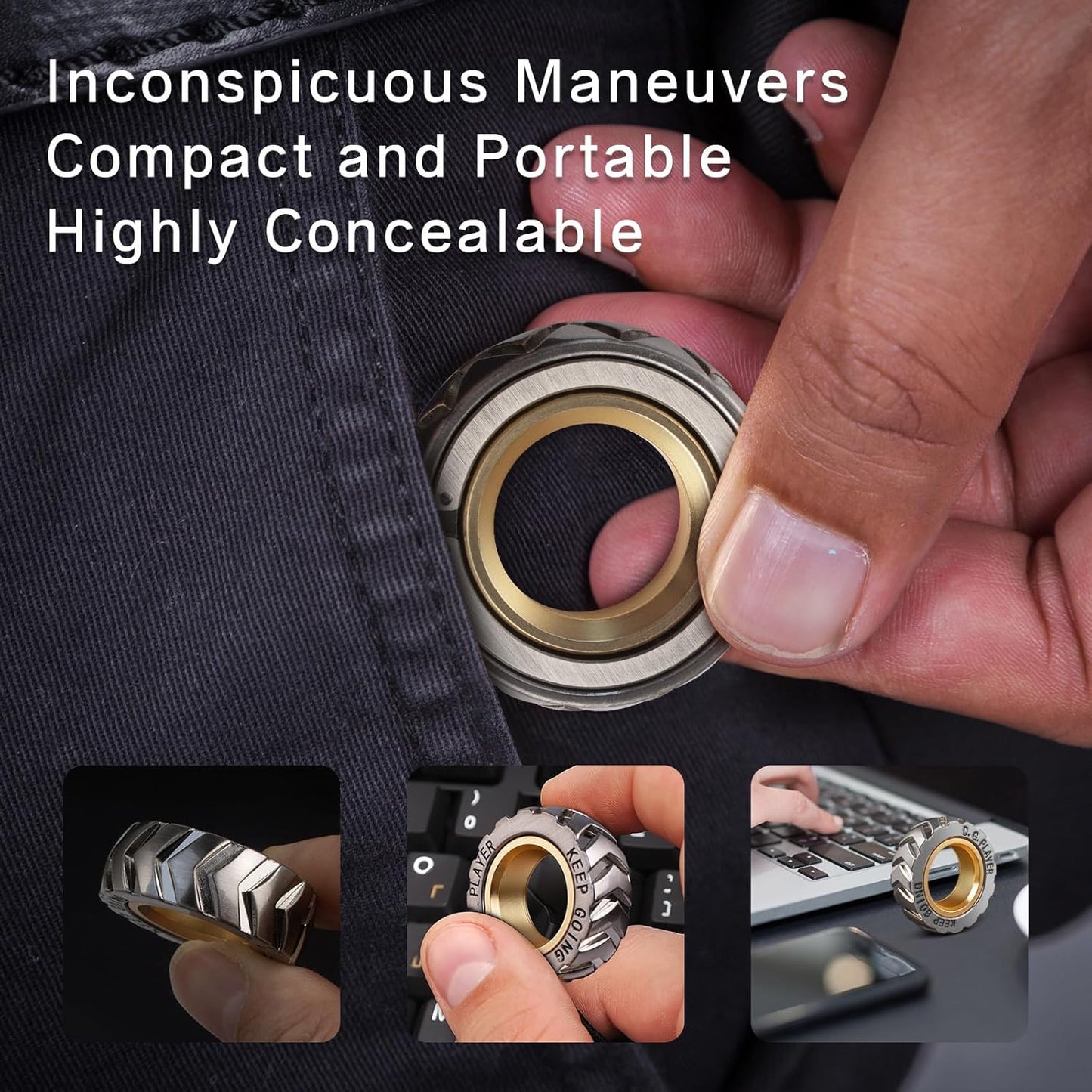 Metal Fidget Ring - Adjustable Spinner Ring Magnet Fidget Toys Adults, Office Desk Toys for Adults EDC Fidget Slider for Stress Relief & Anxiety (Tire)