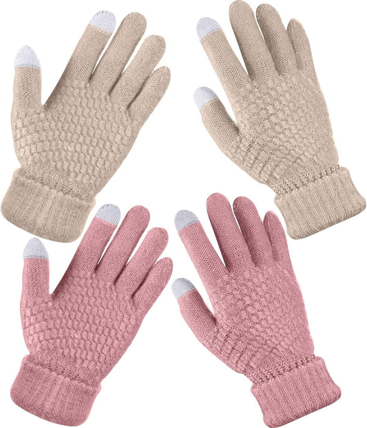 Geyoga 2 Pairs Women's Winter Touch Screen Gloves Soft Warm Fleece Lined Knit Elastic Cuff Winter Texting Gloves