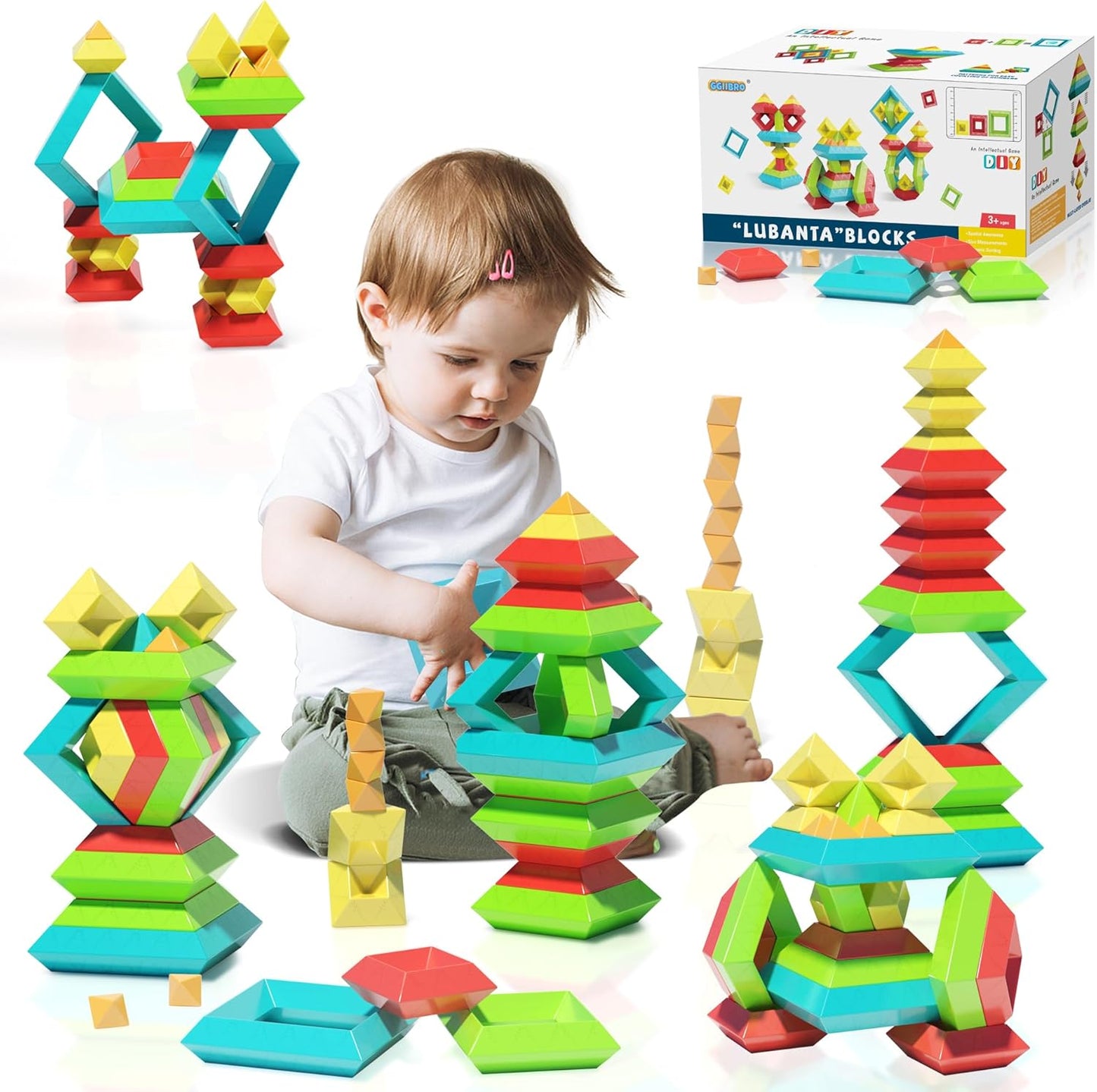 Ggiibro Pyramid Stacking Building Toys,3D Preschool Learning Activities (100Pcs)