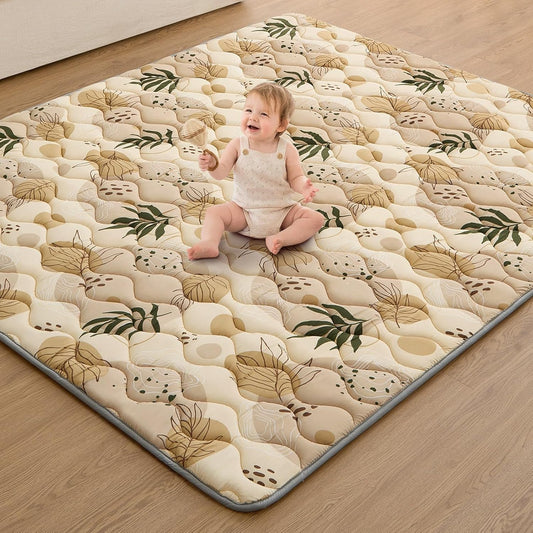 Blissful Diary Baby Play Mats for Floor, 71x59 Inch Extra Thicker & Large Soft Cushioning Foam Playmats for Babies and Toddlers, Foldable Washable Baby Crawling Mat for Playpen, Earth Tones Design