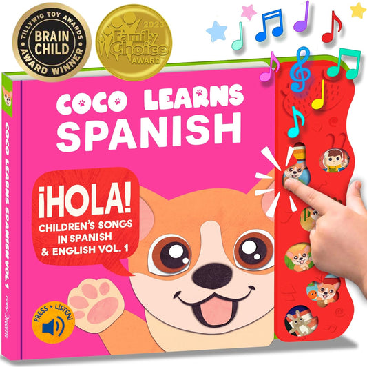 Musical Spanish Books for Kids 1-3, Spanish English Toys for Babies & Toddlers 1-3, Baby & Toddler Spanish Books, Bilingual Learning Toys 1 Year Old, Libros Infantiles en Español