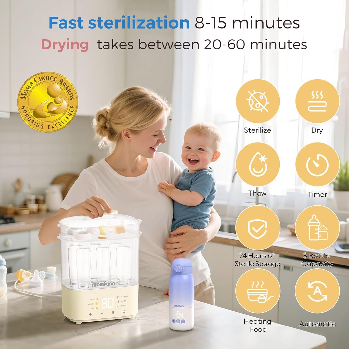 Bottle Sterilizer and Dryer, All-in-One Electric Steam Sterilizer Bottle Sanitizer for Baby Bottles, Pump Parts Accessories Newborn Essential Bottle Warmer for Breastmilk & Thaw (Yellow)