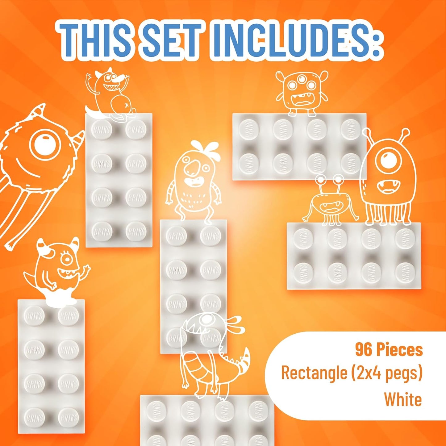 Strictly Briks Classic Bricks Starter Kit – 96 White 2x4 Building Blocks – Creative Set for Kids Ages 3+ – 100% Compatible with Major Brick Brands