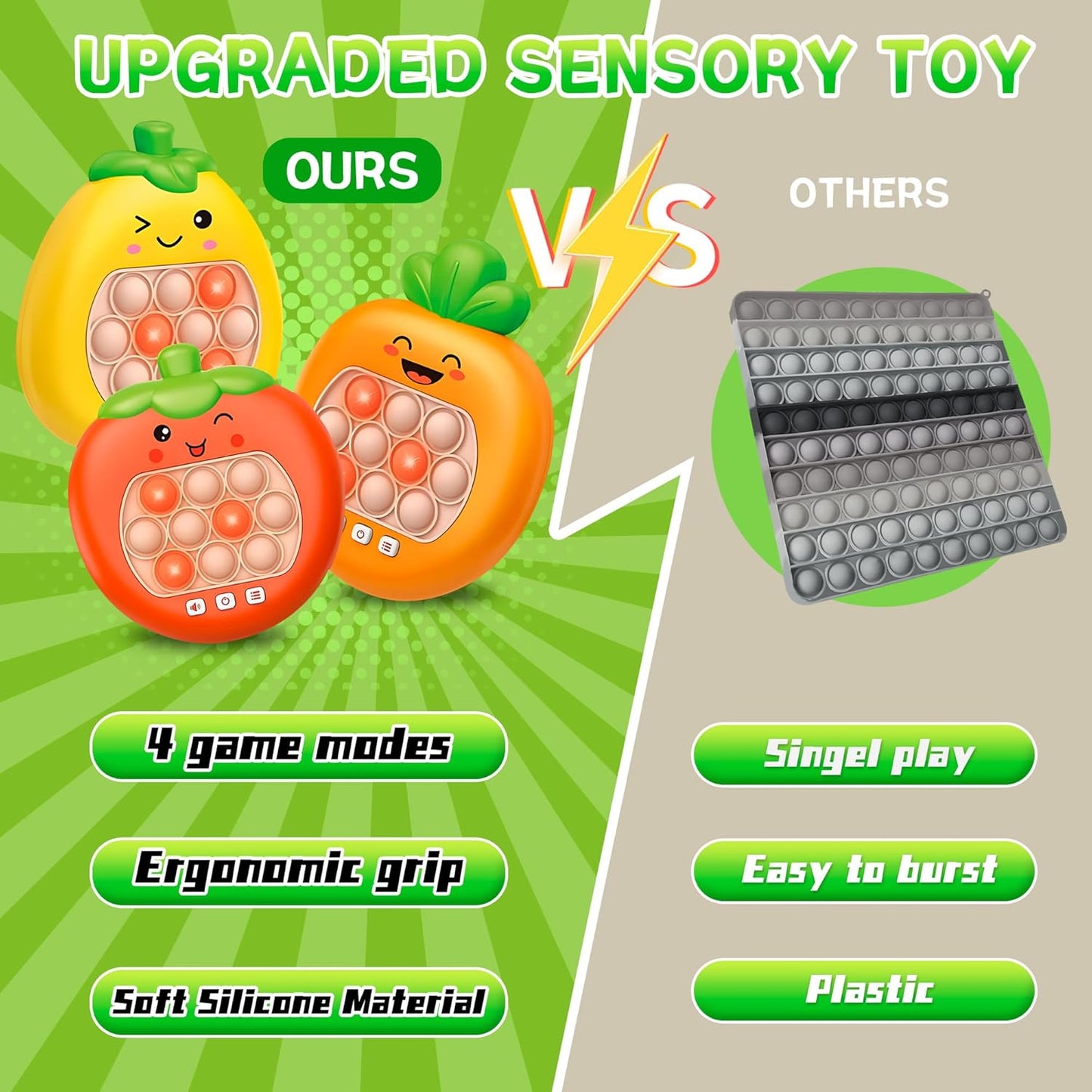 Quick Push Pop Game, Pop Fidgets Kids Toys, Handheld Game for Kids 6-8, Fast Push Game, Bubble Pop Light Up Game, Autism Sensory Toys, Birthday Gifts for 8-12 Year Old Boys, Girls, Teens