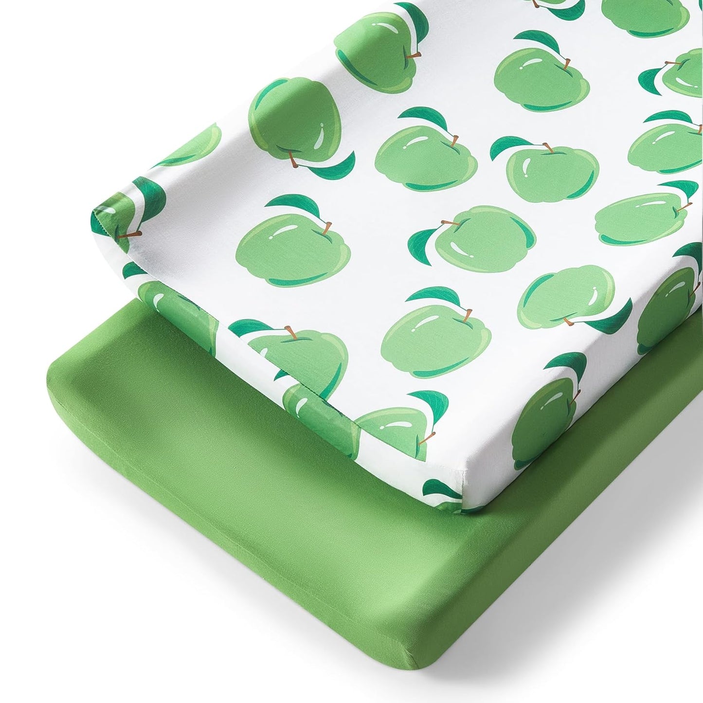 TILLYOU Baby Changing Pad Cover, Changing Table Cover for Girls Boys, Ultra Soft Breathable, 2 Pack Green Apple & Fruit Green
