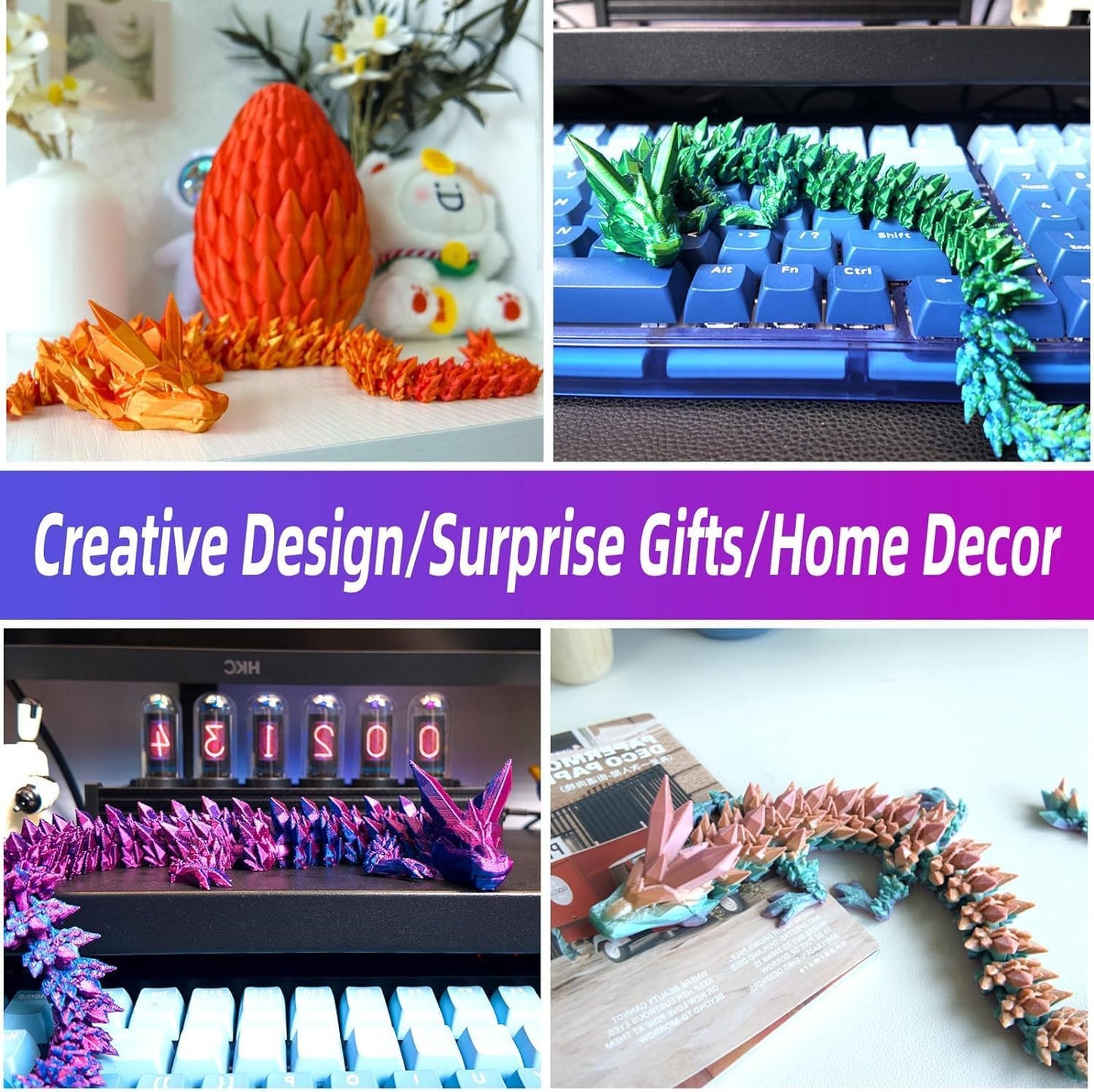 3D Printed Dragon Egg, 15Inch Crystal Dragon in Dragon Egg,Surprise Egg,Articulated Dragon,Fidget Toys for Executive Home Office Decor,Toys for Kids Gifts