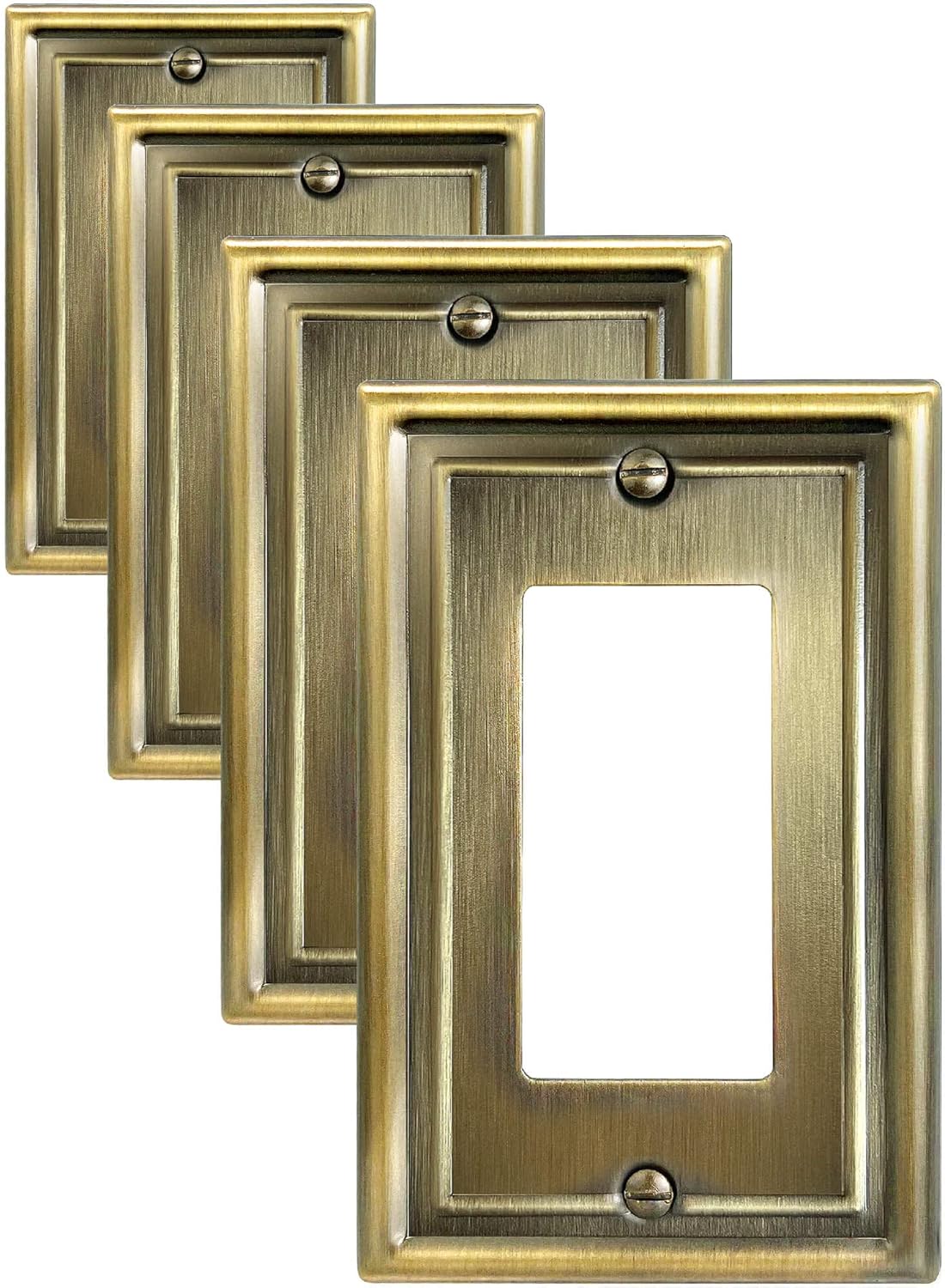 Decorator/Rocker Wall Plate for Dimmer Switch, GFCI Outlet and Receptacal, Metal Outlet Covers Switch Plate, Antique Brass, Single Gang, 4 Pack
