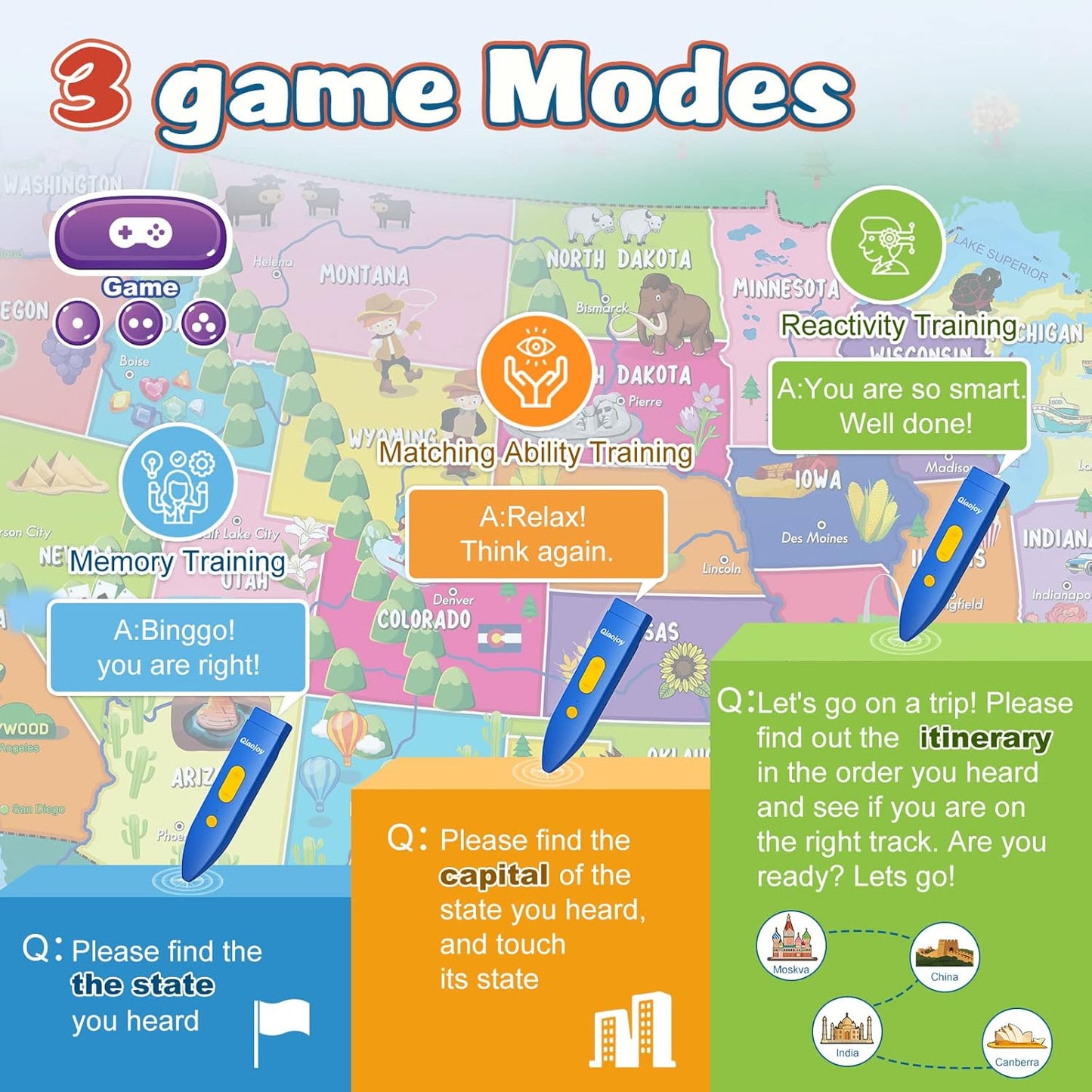 V2 Interactive Kids Map Bilingual United States Map for Kids Learning, Educational Talking USA Map Poster Geography Games Personalized Kids Toys for Boys & Girls Ages 3-12