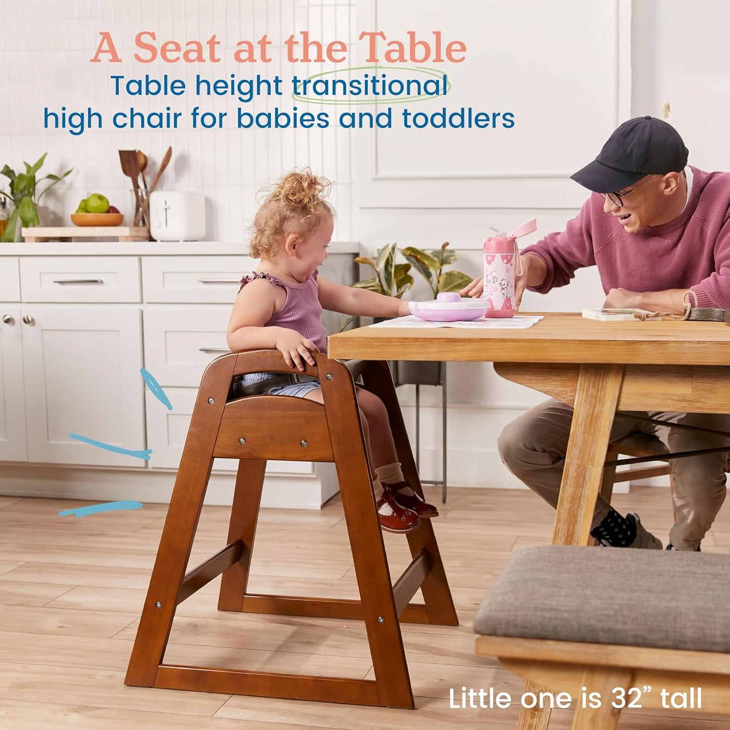 ECR4Kids ASATT Highchair, Toddler Chair, Dark Walnut