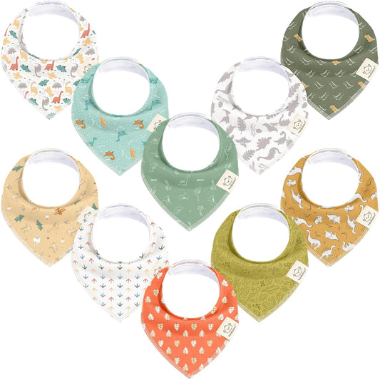 10-Pack Organic Baby Bandana Bibs for Girls - Super Absorbent Triangle Baby Bibs for Drooling and Teething Infant, 100% Cotton Extra Soft for Newborn, Infant 0-36 Months (Mesozoic)