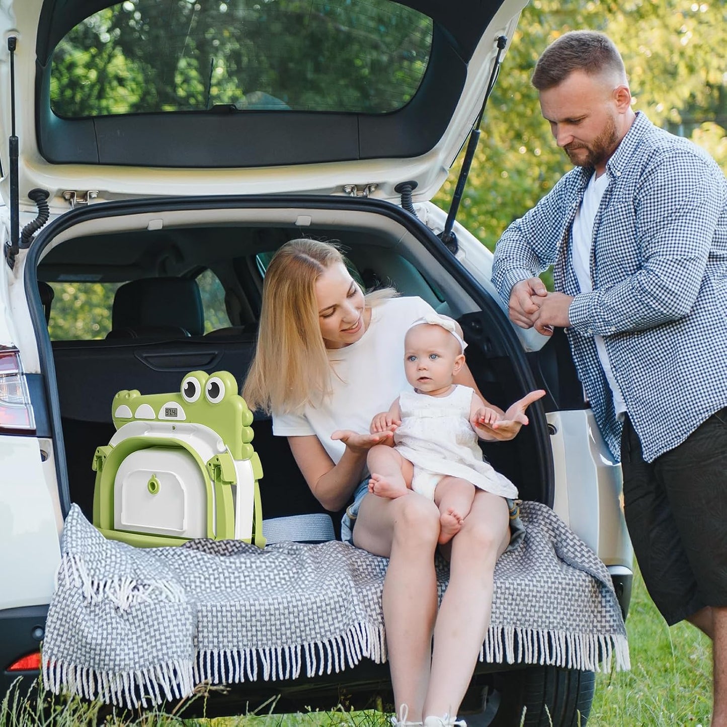 MoreFeel Collapsible Baby Bathtub for Newborn with Thermometer & 1 Hooded Towel & 1 Soft Floating Cushion,Portable Travel Bathtub with Drain Hole, Durable Foldable Baby Tubs for Infants to Toddler