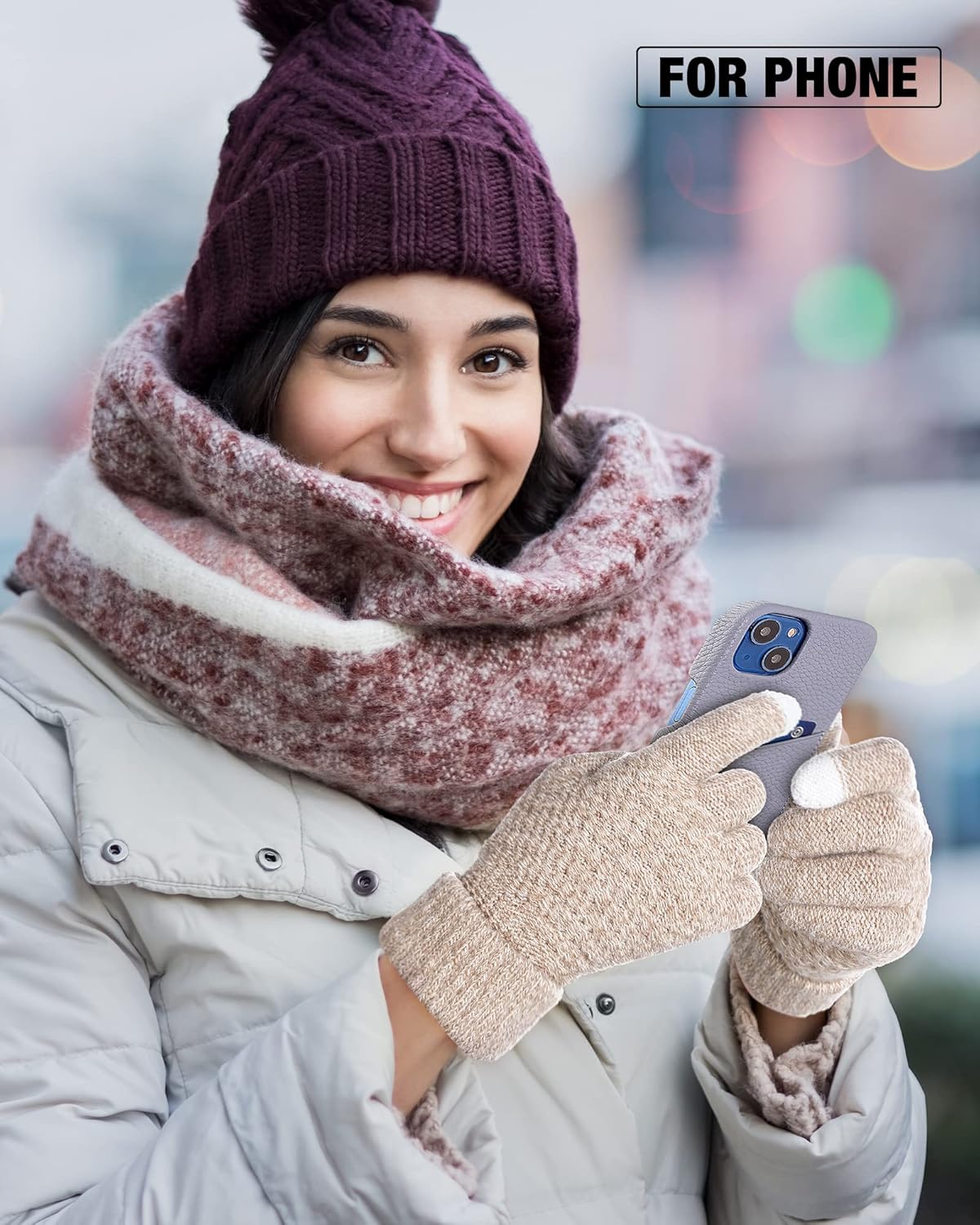 Geyoga 2 Pairs Women's Winter Touch Screen Gloves Soft Warm Fleece Lined Knit Elastic Cuff Winter Texting Gloves