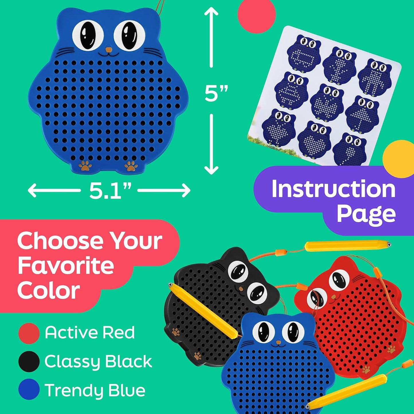 Magnetic Drawing Board for Kids & Toddlers with Beads and Magnet Stylus Pen - Magnetic Travel Toy for Airplane & Car Ride Activities for Kids