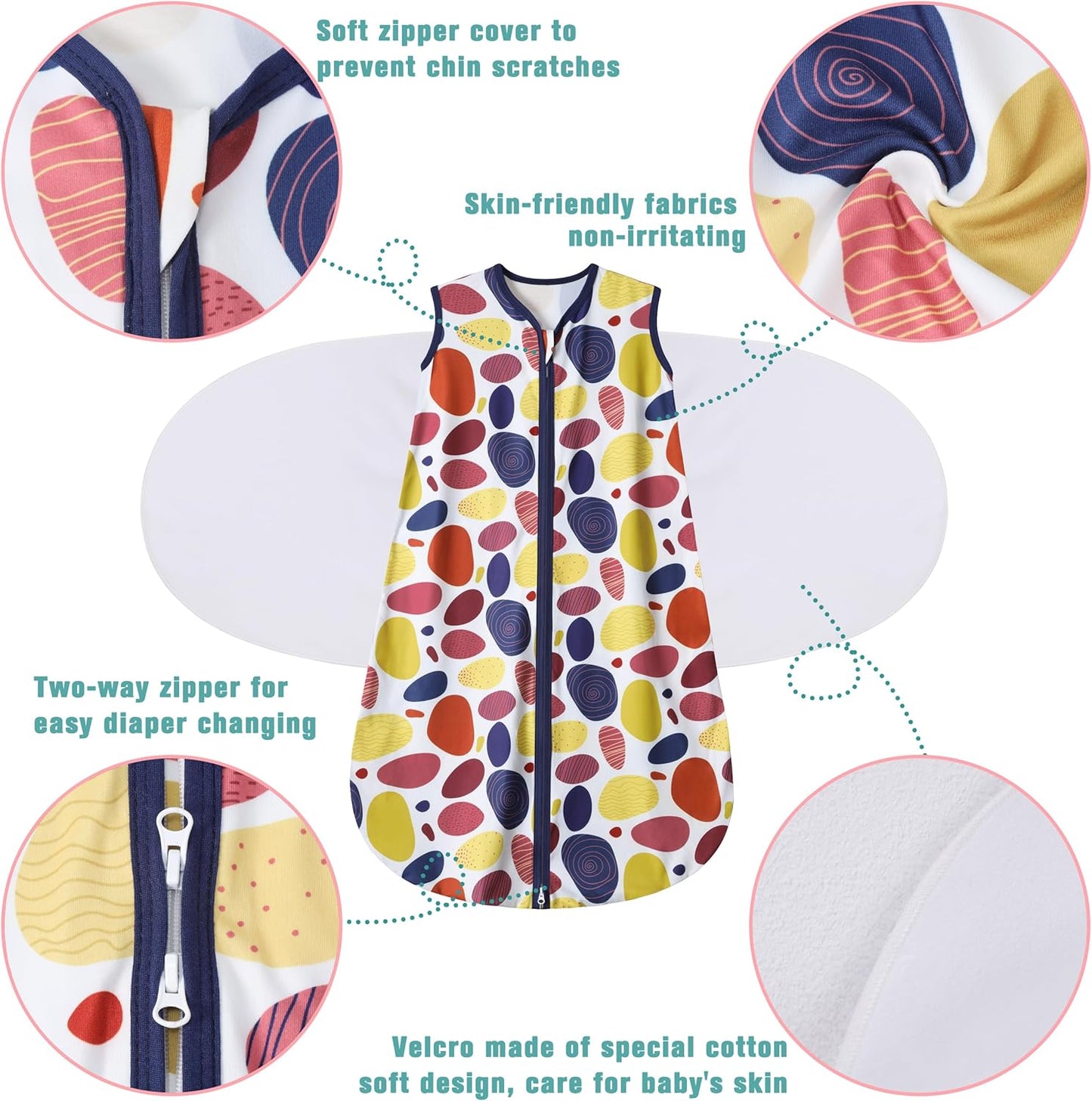 Newborn Sleep Sack Baby Swaddle,3-Way Adjustable Wearable Blanket,100% Rayon Cotton Swaddling Sleeping Bag，TOG 0.5 (Leopard & Cobble, 6-12 Months)