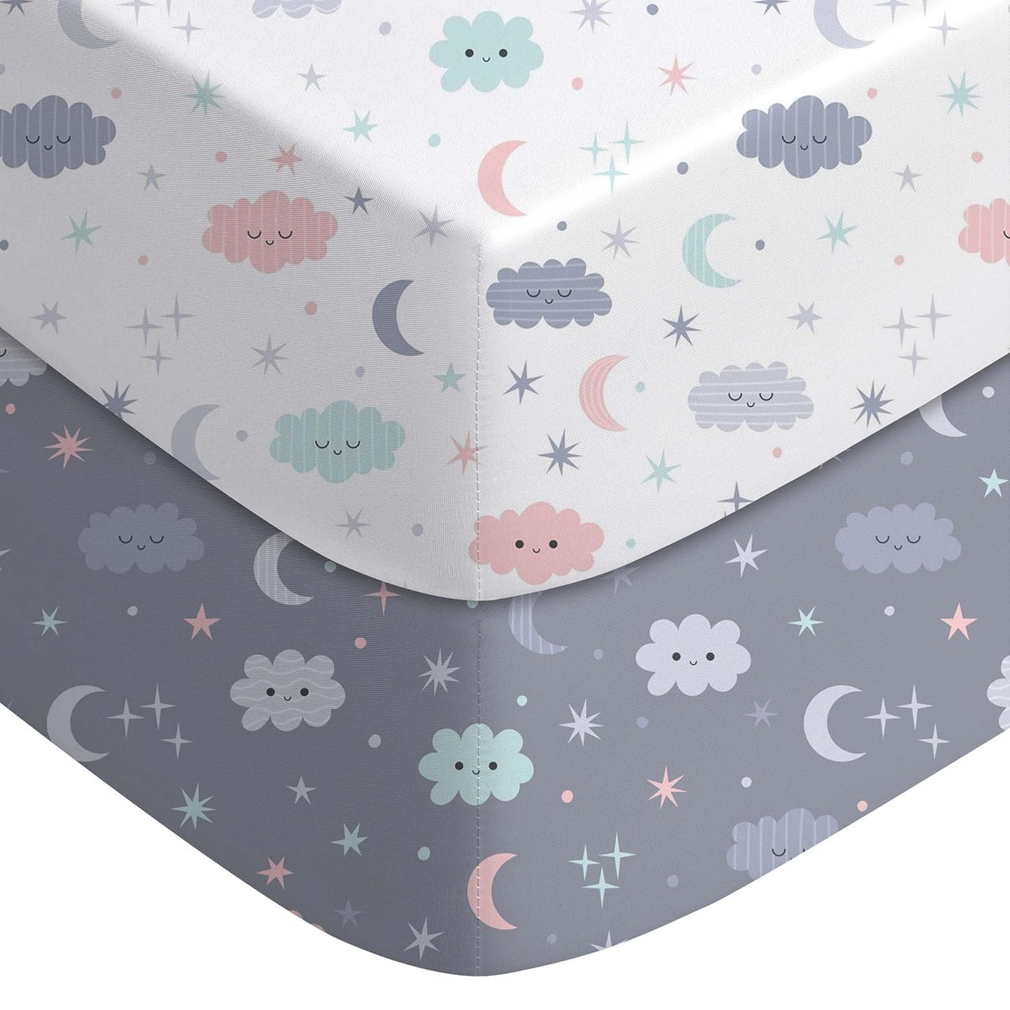 Yoofoss Baby Crib Sheets for Boys Girls, Fitted Crib Sheet 2 Pack for Standard Crib and Toddler Mattress, Super Soft Microfiber Baby Sheet 28x52x8in(Cloud)