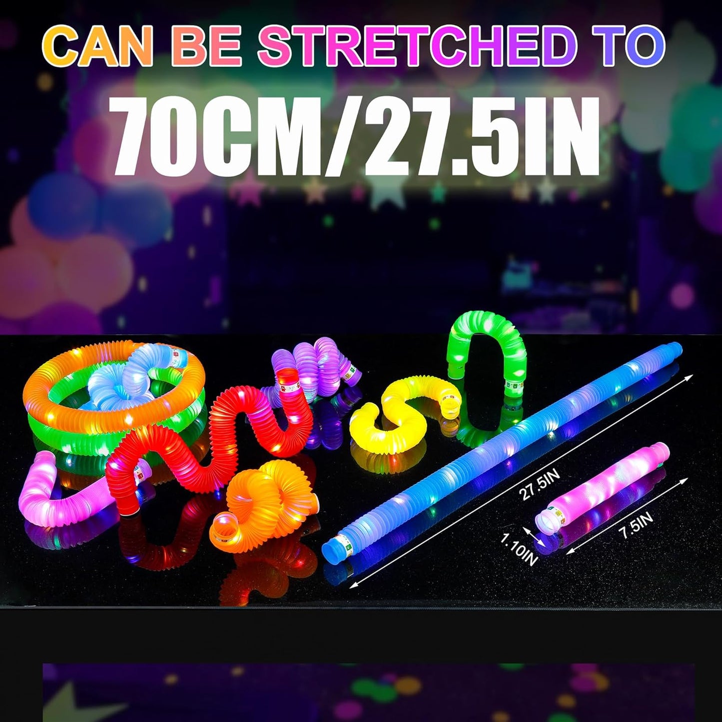 8 PCS Light Up Glow Pop Tubes, Neon Glow Sticks Party Favors for Kids 3-8-12, Fidget Stress Relief Toys, Toddlers Goodie Gift Bag Stuffer Fillers,Classroom Prizes Rewards, Party Yard Decorations