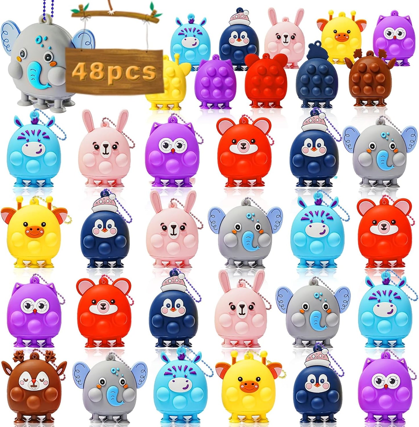 48 Pcs Party Favors for Kids, 3D Animal Pop Fidget Toys Bulk, Sensory Bath Suction Toys for Toddlers, Carnival Treasure Classroom Prizes Box Toys, Fidget Stocking Stuffers Birthday Party Gifts