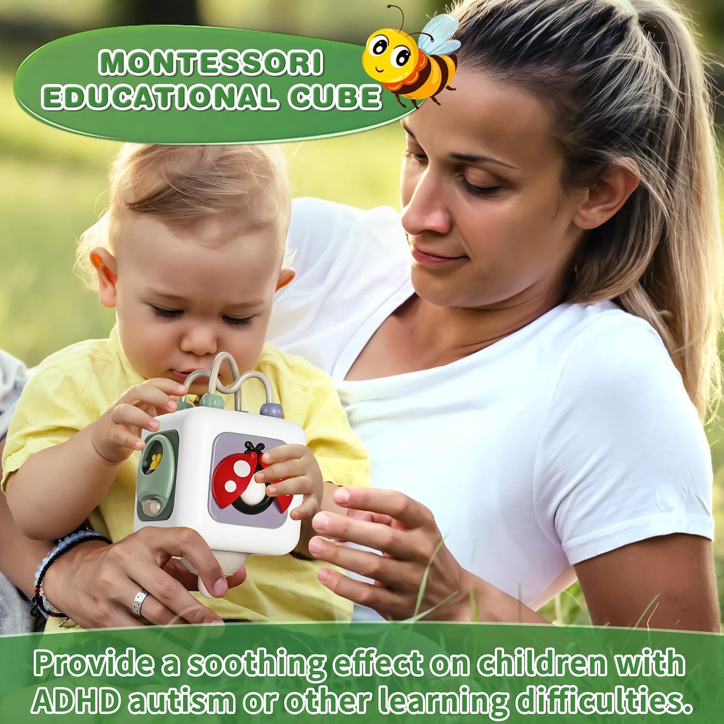 Montessori Educational Insect Busy Cube Toys for 1+ Year Old Boys Girls, Car Seat Airplane Travel Sensory Toys for Toddlers 1-3, 1st Birthday Gifts 6 12 Months