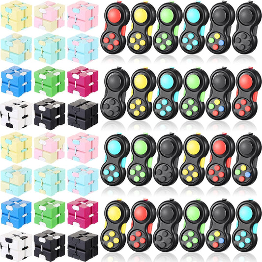 Junkin 24 Pcs Bulk Fidget Pad Controller and Cube Toys Party Favors Mini Blocks Game Controller for Anxiety and Stress Relief Birthday Return Gifts Stocking Stuffers for Boy and Girl
