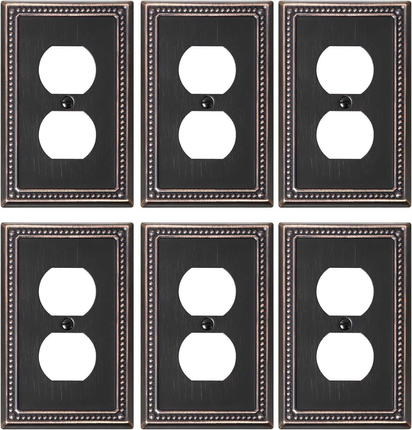 6-Pack Duplex Outlet Cover Plate, Aged Bronze Metal Wall Plates for Electrical Outlets, 1 Gang Receptacle Light Switch Cover, Pearls Decorative Switch Plates and Outlet Covers