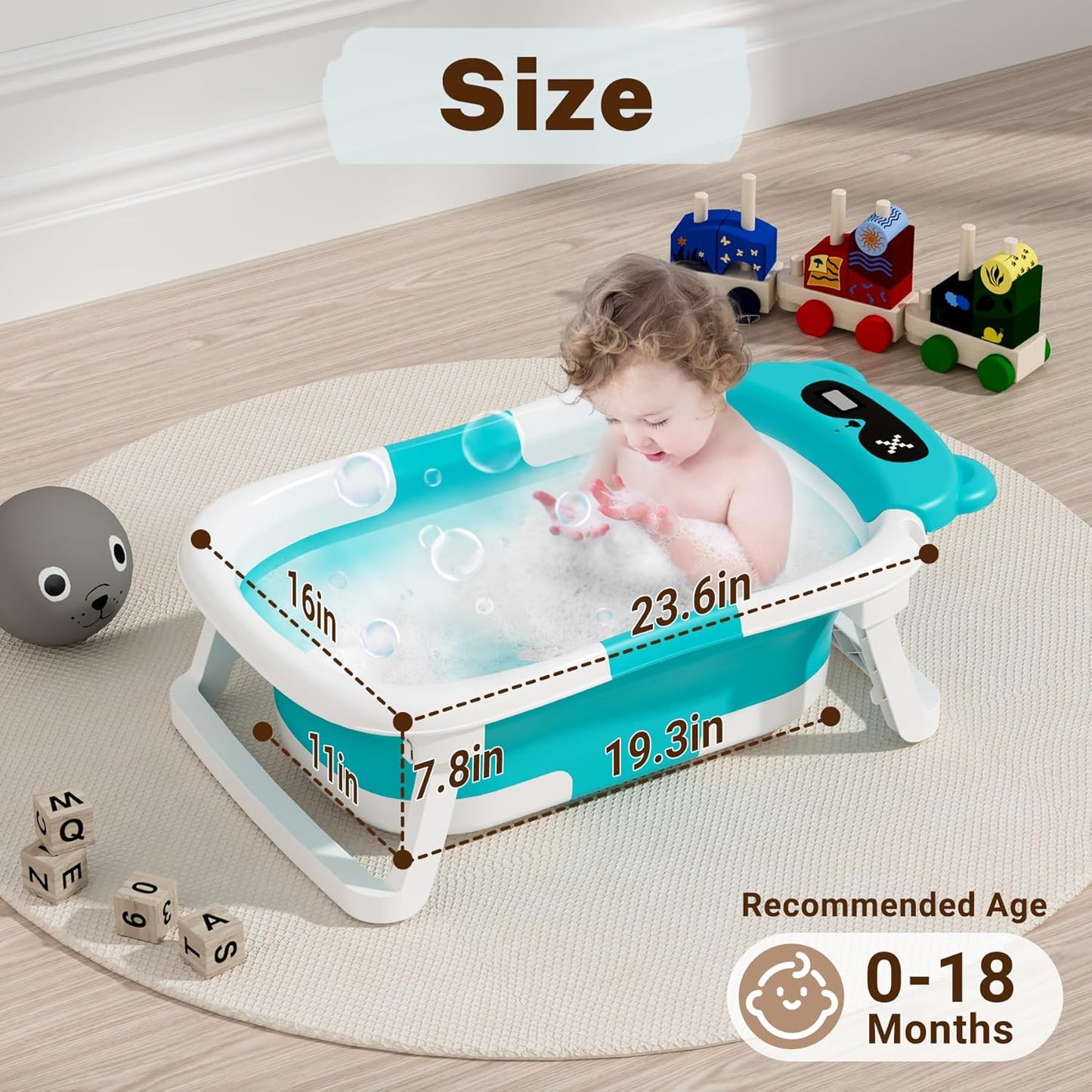 AVIDOR Baby Bathtub,Collapsible Bathtub for Newborn to Toddler,Durable Essential Infant Bath Tub,Portable Travel Baby Bathtub with Soft Cushion,No-Slip Hanging and Detachable Bathtub(Blue)