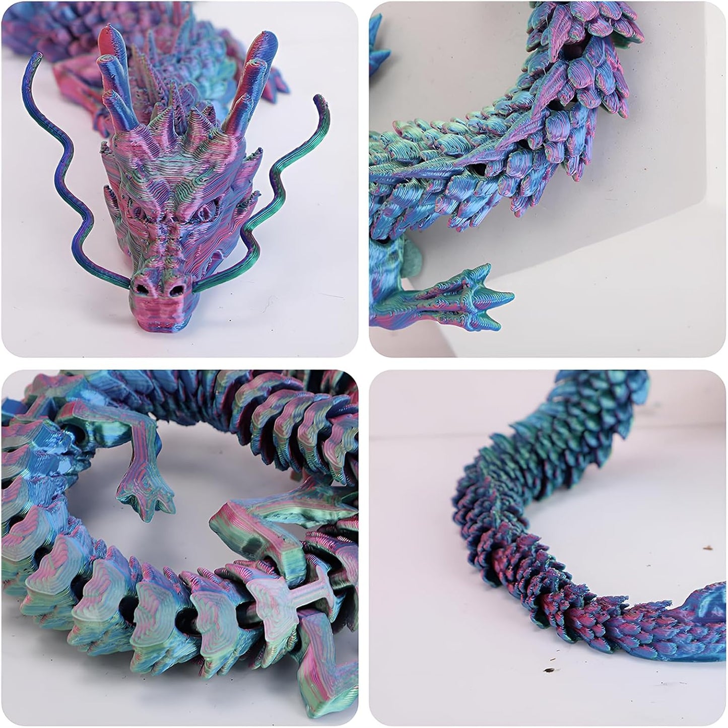 3D Printed Dragon Fidget Toy, 18in Surprise Mystery Dragon, Crystal Dragon Fidget Toy, Articulated Pye Dragon Fish/Display Cabinet/Home/Office Desktop Decor (Purple)