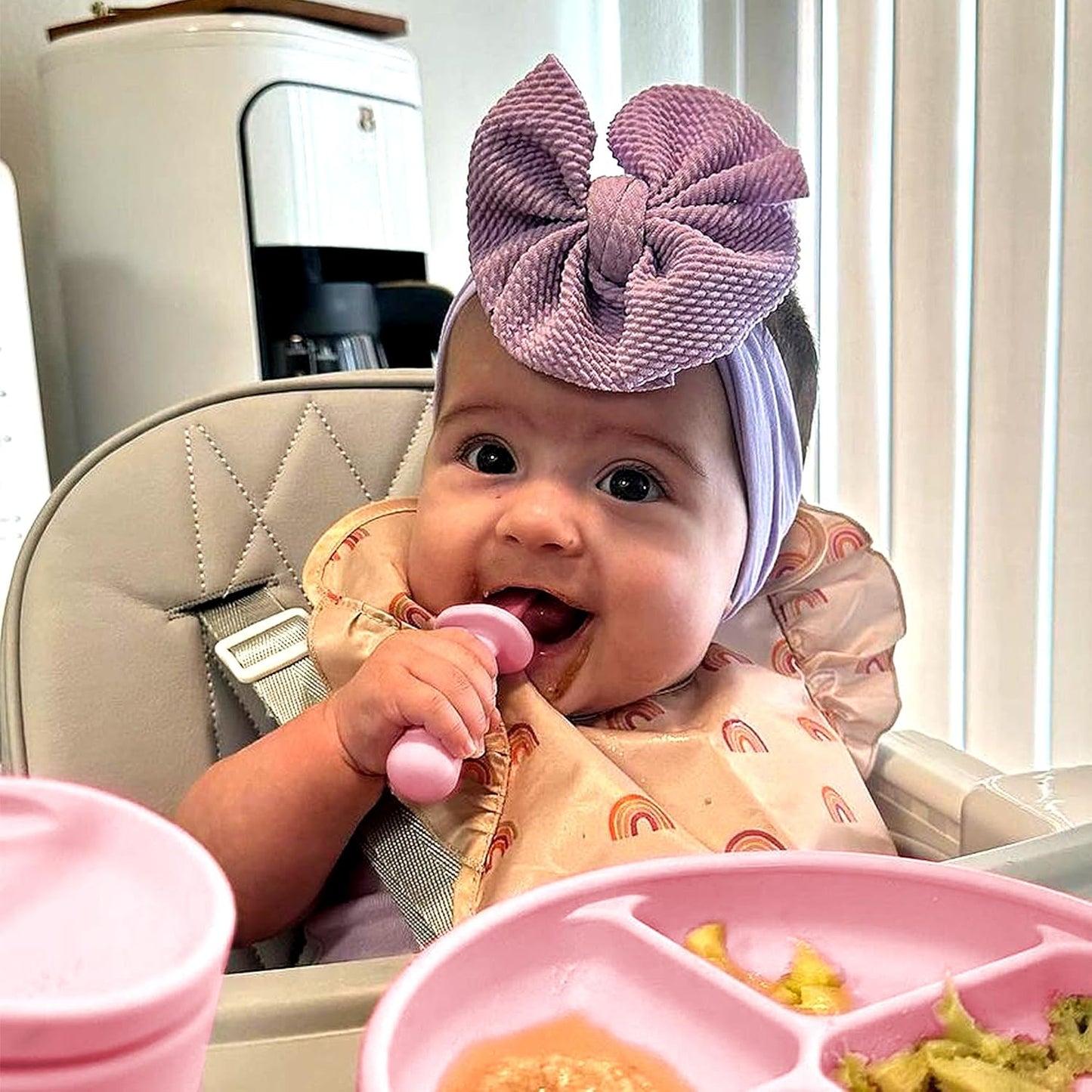 TalkTools ITSY Tiny Silicone Spoons – Twin Pack Soft Silicone Self-Feeding Training Spoons for Kids & Toddlers, Anti-Choking Flange Guard and Non-Slip Handle (Bubblegum)