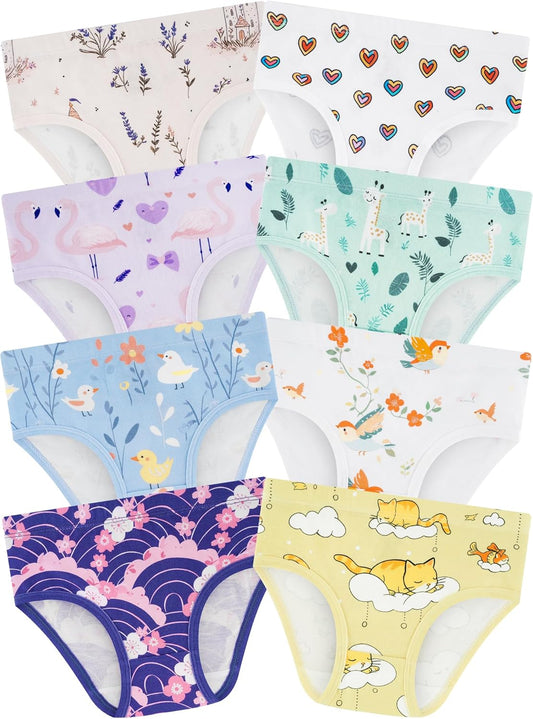 Girls' Underwear,Soft Cotton Tagless Panties for Toddlers' & Little Kids Comfort,Breathable Briefs,8-Pack