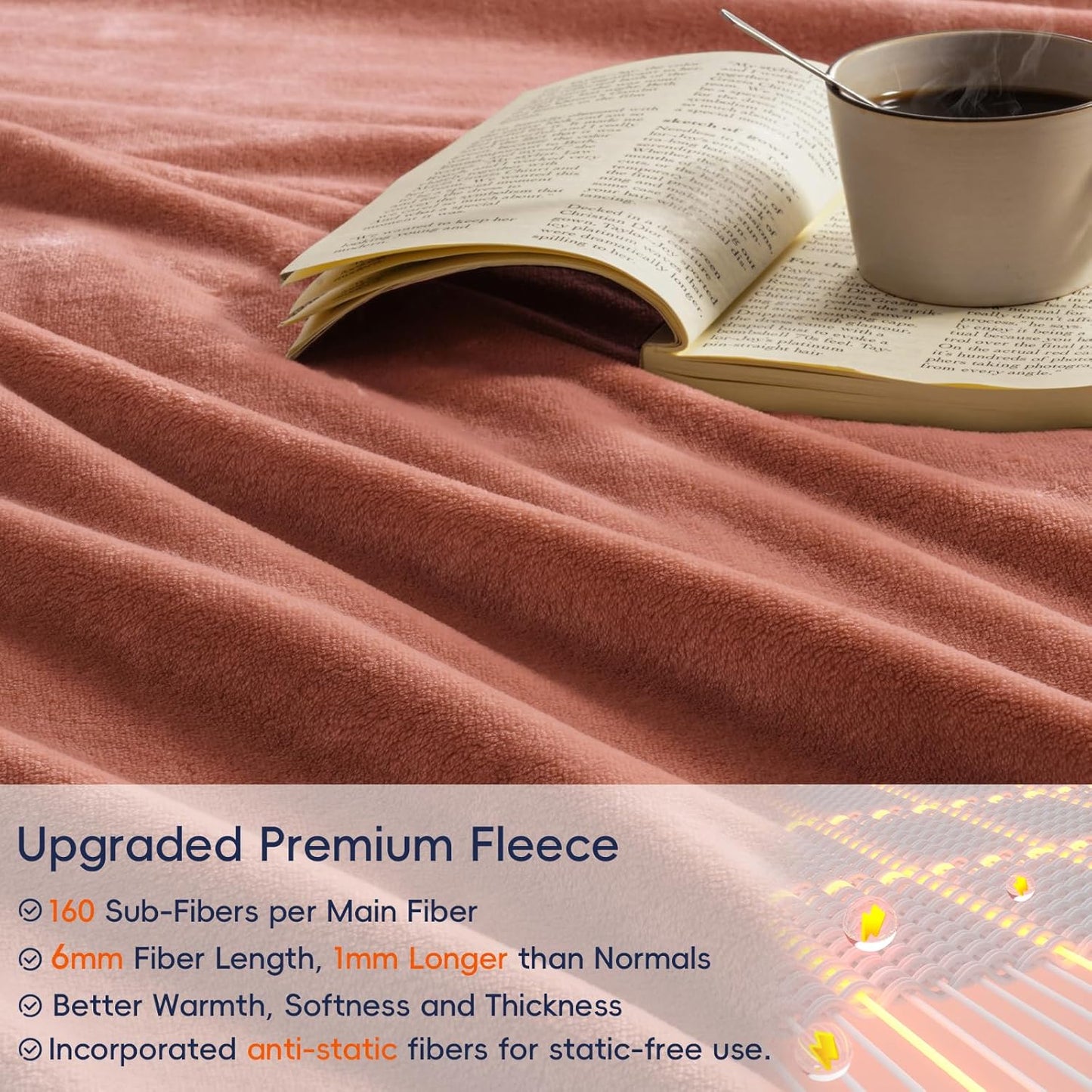 PHF Ultra Soft Fleece Blanket King Size, No Shed No Pilling Luxury Plush Cozy 300GSM Lightweight Blanket for Bed, Couch, Chair, Sofa Suitable for All Season, 108" x 90", Brick Red