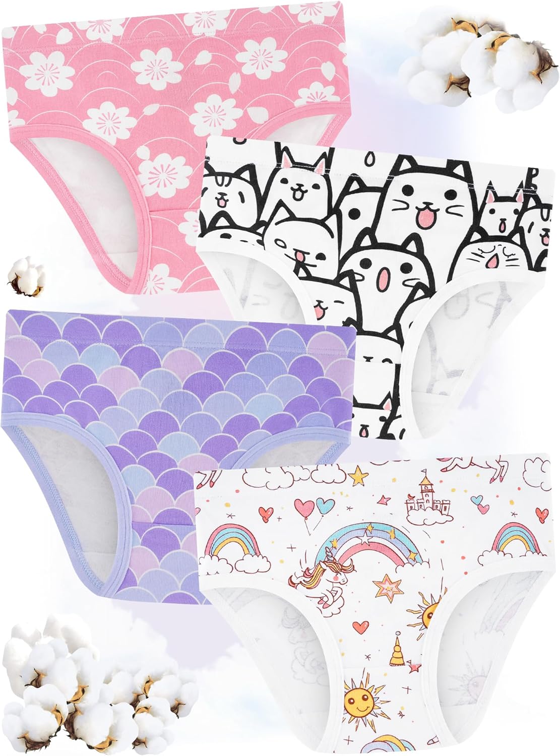 Girls' Underwear,Soft Cotton Tagless Panties for Toddlers' & Little Kids Comfort,Breathable Briefs,8-Pack