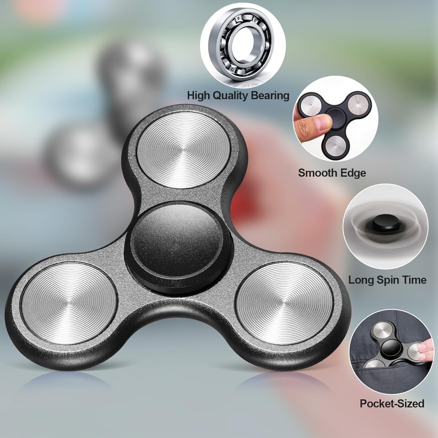 Metal Fidget Spinner for Adults, Silent Sensory Fidget Toys Adults Hand Spinners for ADHD Anxiety Stress Relief, Desk Toys for Office, Birthday Gifts Stocking Stuffers Classroom Prizes